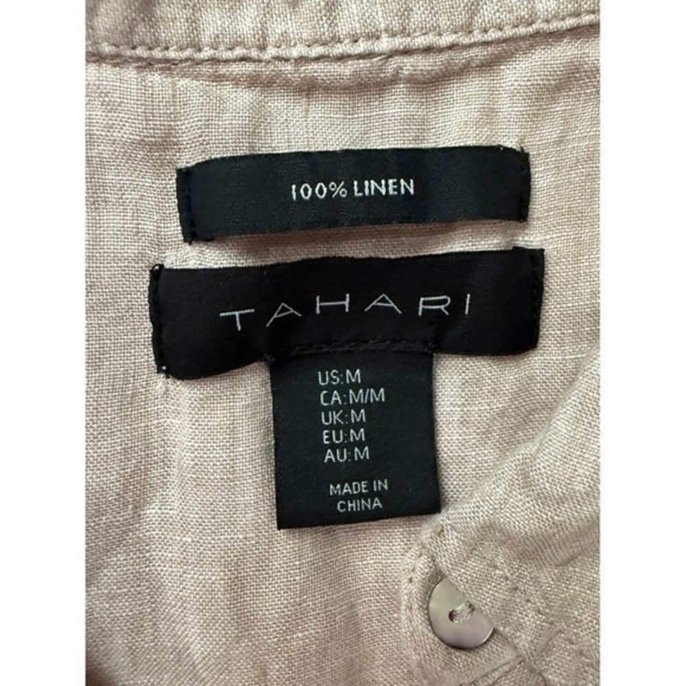 Tahari Oatmeal 100% Linen Sleeveless Button Down Tunic M Euro Summer Coastal - Picture 7 of 8